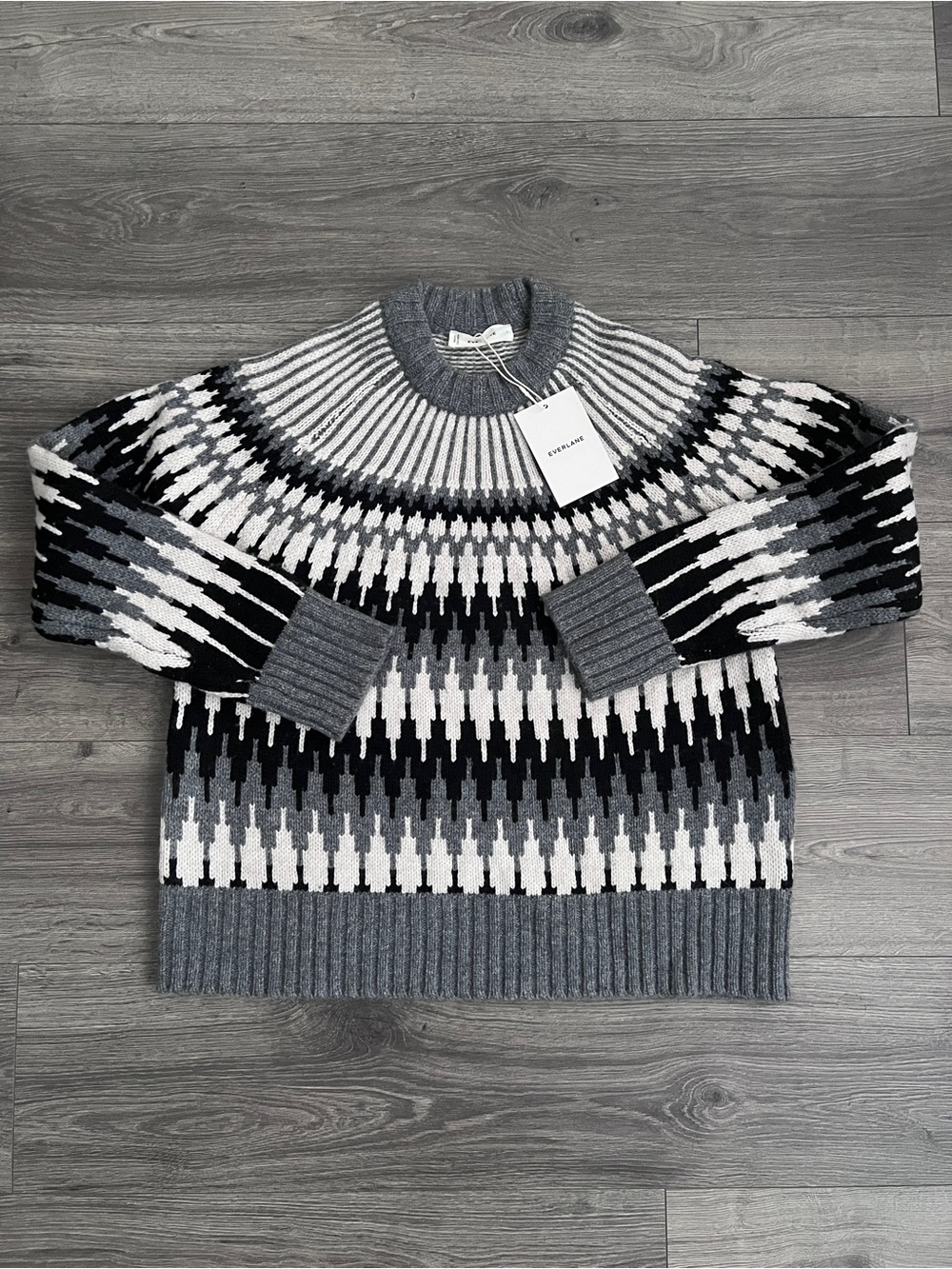 EVERLANE The Fair Isle Crewneck Wool Sweater Small Oversized Warm Knit Winter